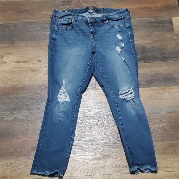 Torrid Blue Skinny Jeans with Raw Hem Boyfriend Cut Distressed - Picture 1 of 8